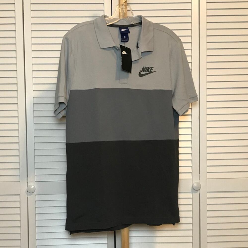 NWT Nike Sportswear Polo Gray Tri Color Collared Shirt M